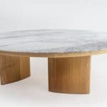 Table basse Sélénè, chêne et marbre allégé